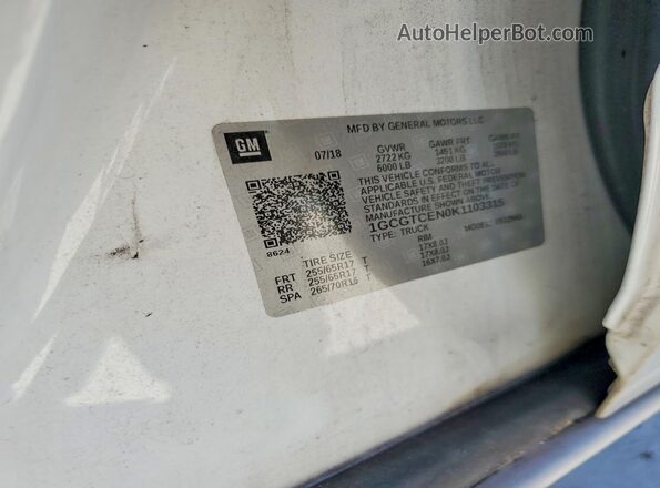 1GCGTCEN0K1103315 2019 CHEVROLET COLORADO White Vista del compartimento del motor