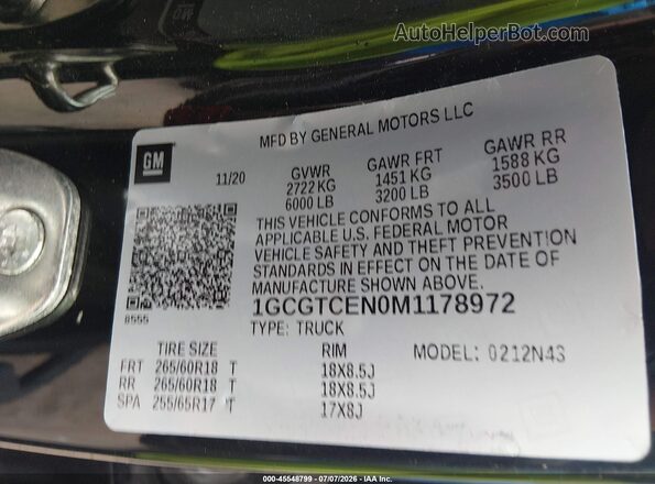 1GCGTCEN0M1178972 2021 CHEVROLET COLORADO Black Widok komory silnika
