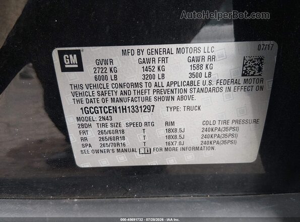 1GCGTCEN1H1331297 2017 CHEVROLET COLORADO Black Engine compartment view