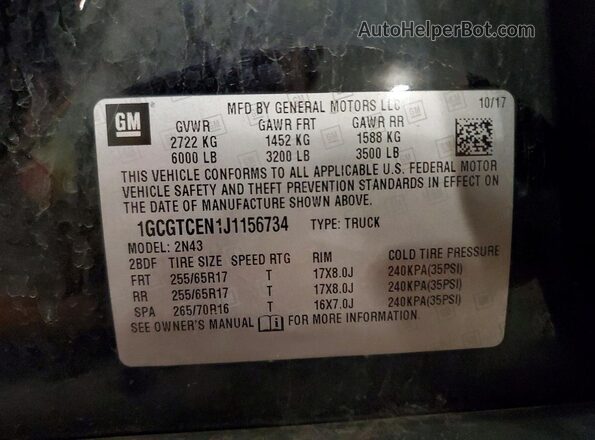 1GCGTCEN1J1156734 2018 CHEVROLET COLORADO Black VIN sticker view