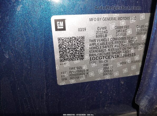 1GCGTCEN1K1264515 2019 CHEVROLET COLORADO Blue ძრავის განყოფილების ხედი