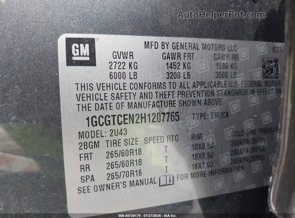1GCGTCEN2H1207765 2017 CHEVROLET COLORADO Gray Widok komory silnika