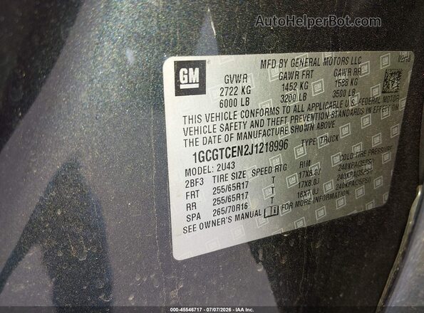 1GCGTCEN2J1218996 2018 CHEVROLET COLORADO Черный Вид подкапотного пространства