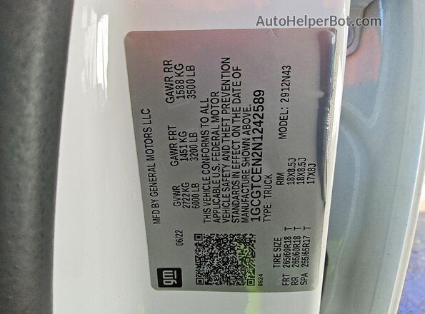 1GCGTCEN2N1242589 2022 CHEVROLET COLORADO Белый Вид наклейки с VIN-кодом