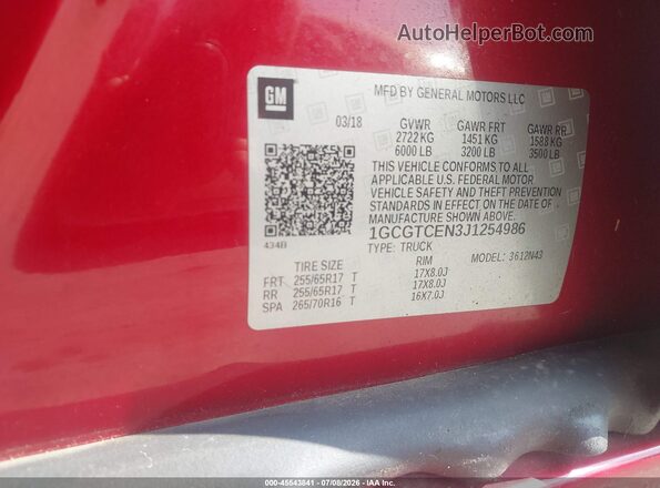 1GCGTCEN3J1254986 2018 CHEVROLET COLORADO Red Vista del compartimento del motor