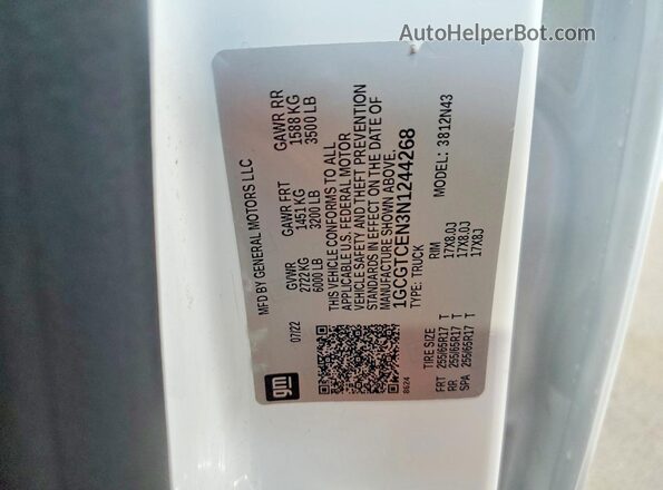 1GCGTCEN3N1244268 2022 CHEVROLET COLORADO White Vista del compartimento del motor
