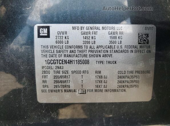 1GCGTCEN4H1185008 2017 CHEVROLET COLORADO Gray Engine compartment view