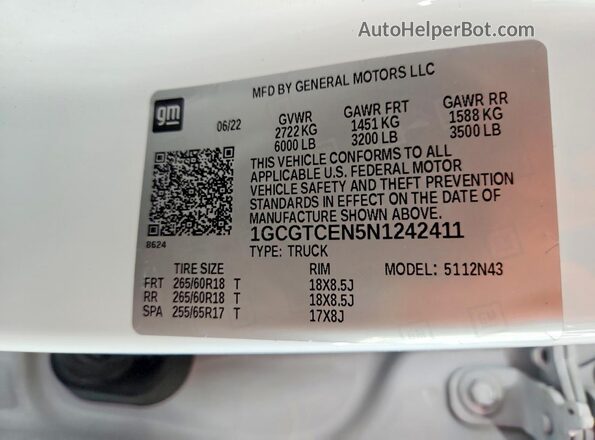 1GCGTCEN5N1242411 2022 CHEVROLET COLORADO White Շարժիչի բաժամունքի տեսք