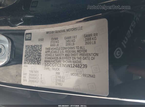 1GCGTCEN5N1248239 2022 CHEVROLET COLORADO Черный Вид подкапотного пространства