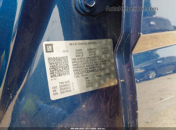 1GCGTCEN6K1276157 2019 CHEVROLET COLORADO Blue Vista del compartimento del motor
