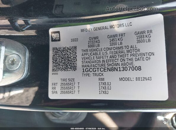 1GCGTCEN8N1307008 2022 CHEVROLET COLORADO Black Շարժիչի բաժամունքի տեսք