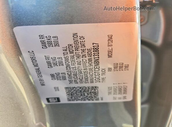 1GCGTCEN8N1318817 2022 CHEVROLET COLORADO Серый Вид наклейки с VIN-кодом