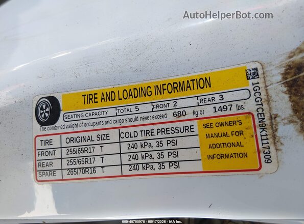 1GCGTCEN9K1117309 2019 CHEVROLET COLORADO White Շարժիչի բաժամունքի տեսք