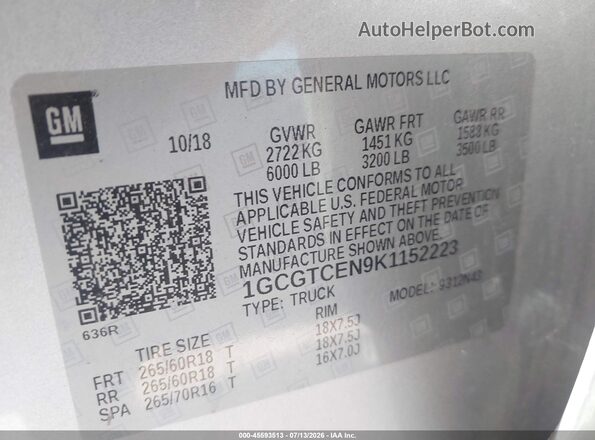 1GCGTCEN9K1152223 2019 CHEVROLET COLORADO Silver Widok komory silnika