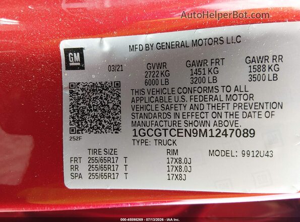 1GCGTCEN9M1247089 2021 CHEVROLET COLORADO Red Widok komory silnika