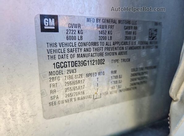 1GCGTDE39G1121002 2016 CHEVROLET COLORADO Silver Vista del compartimento del motor