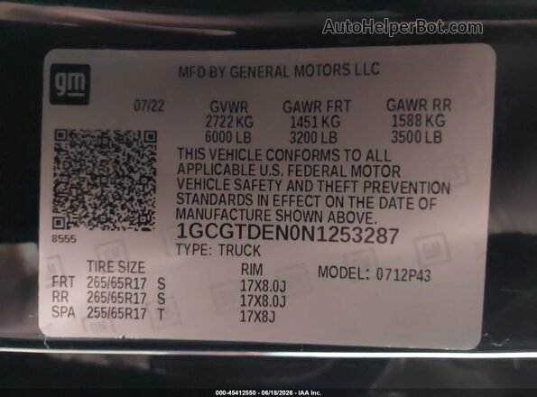 1GCGTDEN0N1253287 2022 CHEVROLET COLORADO Black Вид підкапотного простору