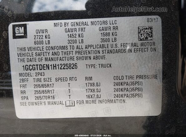 1GCGTDEN1H1225826 2017 CHEVROLET COLORADO Black Widok komory silnika