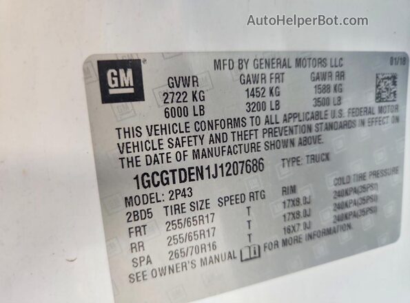 1GCGTDEN1J1207686 2018 CHEVROLET COLORADO Белый Вид подкапотного пространства