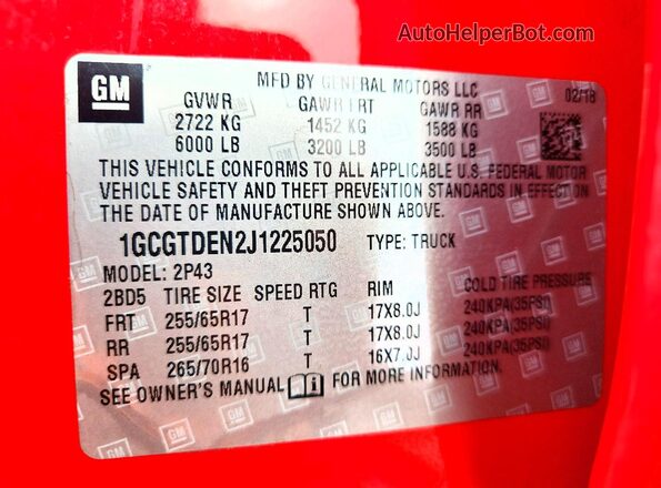 1GCGTDEN2J1225050 2018 CHEVROLET COLORADO Red Engine compartment view