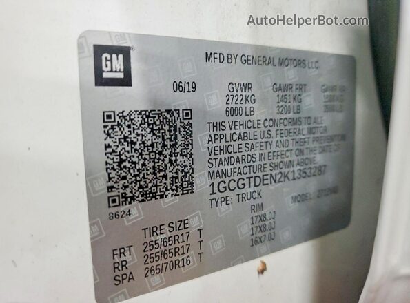 1GCGTDEN2K1353287 2019 CHEVROLET COLORADO White Engine compartment view