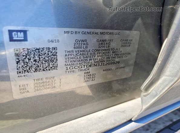 1GCGTDEN3J1269929 2018 CHEVROLET COLORADO Gray Vista del compartimento del motor