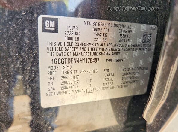 1GCGTDEN4H1175407 2017 CHEVROLET COLORADO Black ძრავის განყოფილების ხედი
