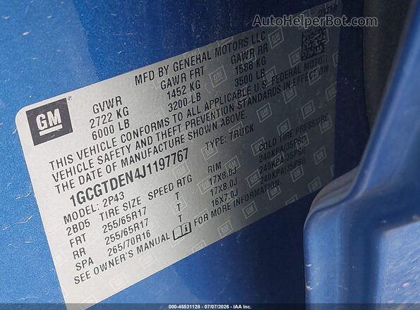 1GCGTDEN4J1197767 2018 CHEVROLET COLORADO Blue Engine compartment view