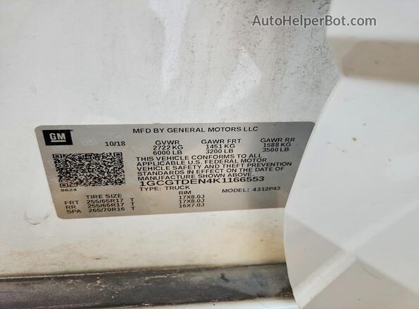 1GCGTDEN4K1166553 2019 CHEVROLET COLORADO White Engine compartment view