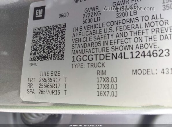 1GCGTDEN4L1244623 2020 CHEVROLET COLORADO Gray Շարժիչի բաժամունքի տեսք