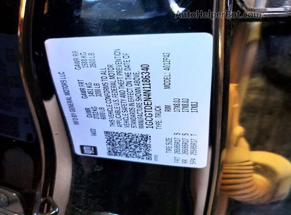 1GCGTDEN4N1186340 2022 CHEVROLET COLORADO Black VIN sticker view