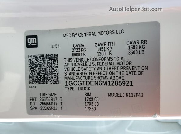 1GCGTDEN6M1285921 2021 CHEVROLET COLORADO White Engine compartment view