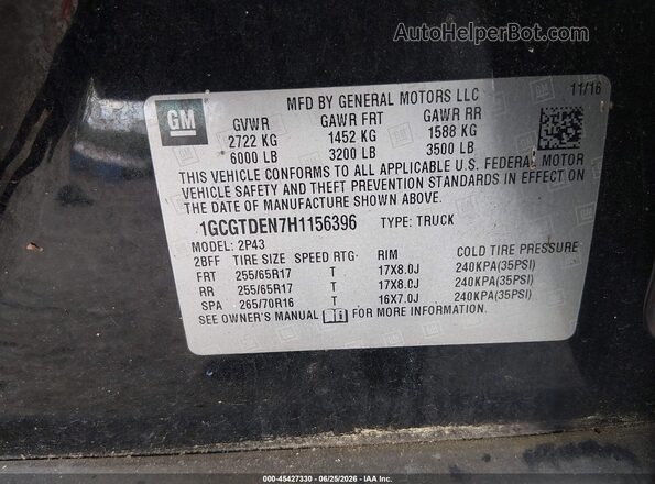 1GCGTDEN7H1156396 2017 CHEVROLET COLORADO Black Շարժիչի բաժամունքի տեսք