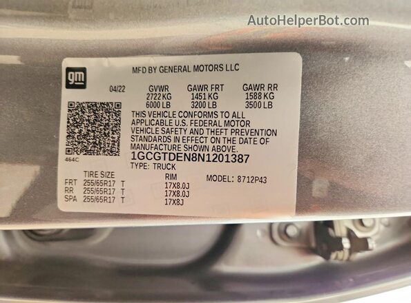 1GCGTDEN8N1201387 2022 CHEVROLET COLORADO Charcoal Շարժիչի բաժամունքի տեսք