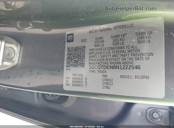 1GCGTDEN8N1222546 2022 CHEVROLET COLORADO Gray ძრავის განყოფილების ხედი