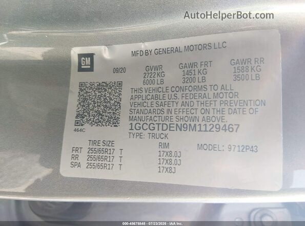 1GCGTDEN9M1129467 2021 CHEVROLET COLORADO Gray Widok komory silnika