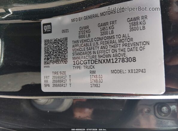 1GCGTDENXM1278308 2021 CHEVROLET COLORADO Black Vista del compartimento del motor