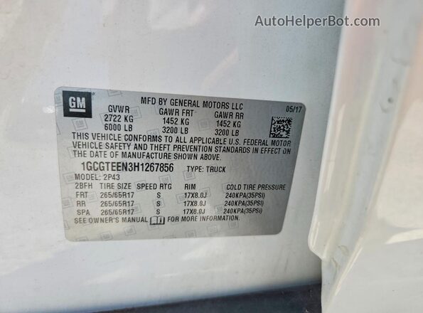 1GCGTEEN3H1267856 2017 CHEVROLET COLORADO Белый Вид подкапотного пространства