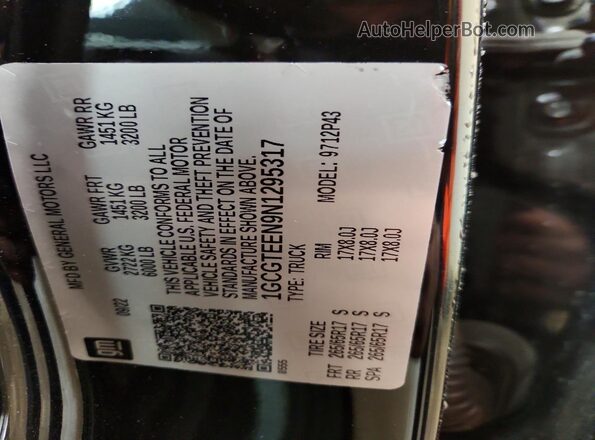 1GCGTEEN9N1295317 2022 CHEVROLET COLORADO Black Vista de la etiqueta del VIN