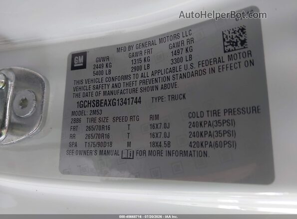 1GCHSBEAXG1341744 2016 CHEVROLET COLORADO White Շարժիչի բաժամունքի տեսք