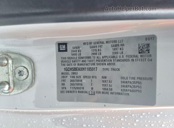 1GCHSBEAXH1185917 2017 CHEVROLET COLORADO White Շարժիչի բաժամունքի տեսք
