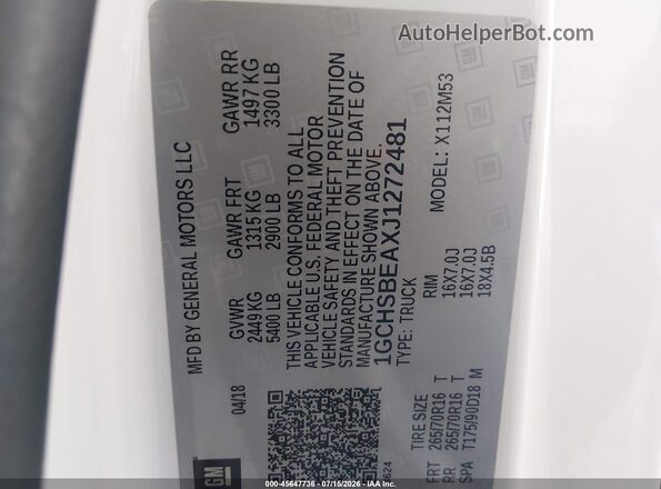 1GCHSBEAXJ1272481 2018 CHEVROLET COLORADO White Widok komory silnika