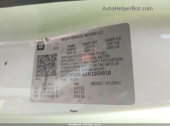 1GCHSBEAXK1169918 2019 CHEVROLET COLORADO White Widok komory silnika