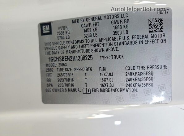 1GCHSBEN2H1308225 2017 CHEVROLET COLORADO White Widok komory silnika