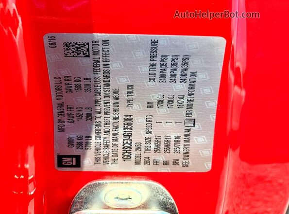 1GCHSCE34G1356084 2016 CHEVROLET COLORADO Красный Вид наклейки с VIN-кодом