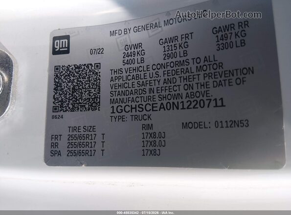 1GCHSCEA0N1220711 2022 CHEVROLET COLORADO White Շարժիչի բաժամունքի տեսք