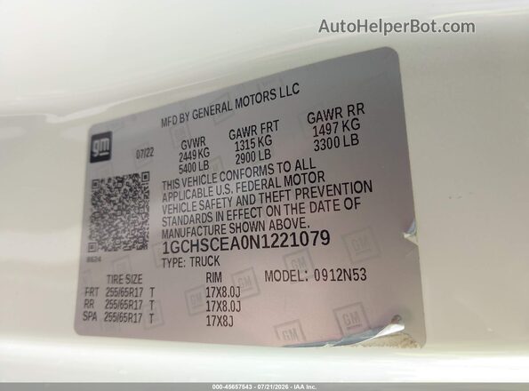 1GCHSCEA0N1221079 2022 CHEVROLET COLORADO White Շարժիչի բաժամունքի տեսք