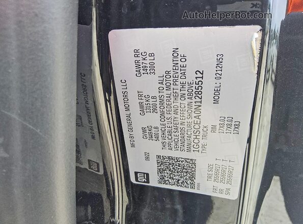 1GCHSCEA0N1285512 2022 CHEVROLET COLORADO Black Widok naklejki z numerem VIN
