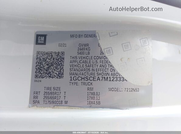 1GCHSCEA7M1233342 2021 CHEVROLET COLORADO White Вид підкапотного простору