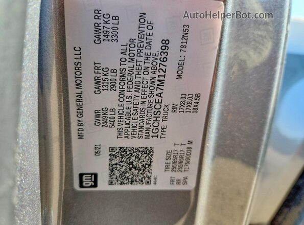 1GCHSCEA7M1276398 2021 CHEVROLET COLORADO Gray Vista de la etiqueta del VIN